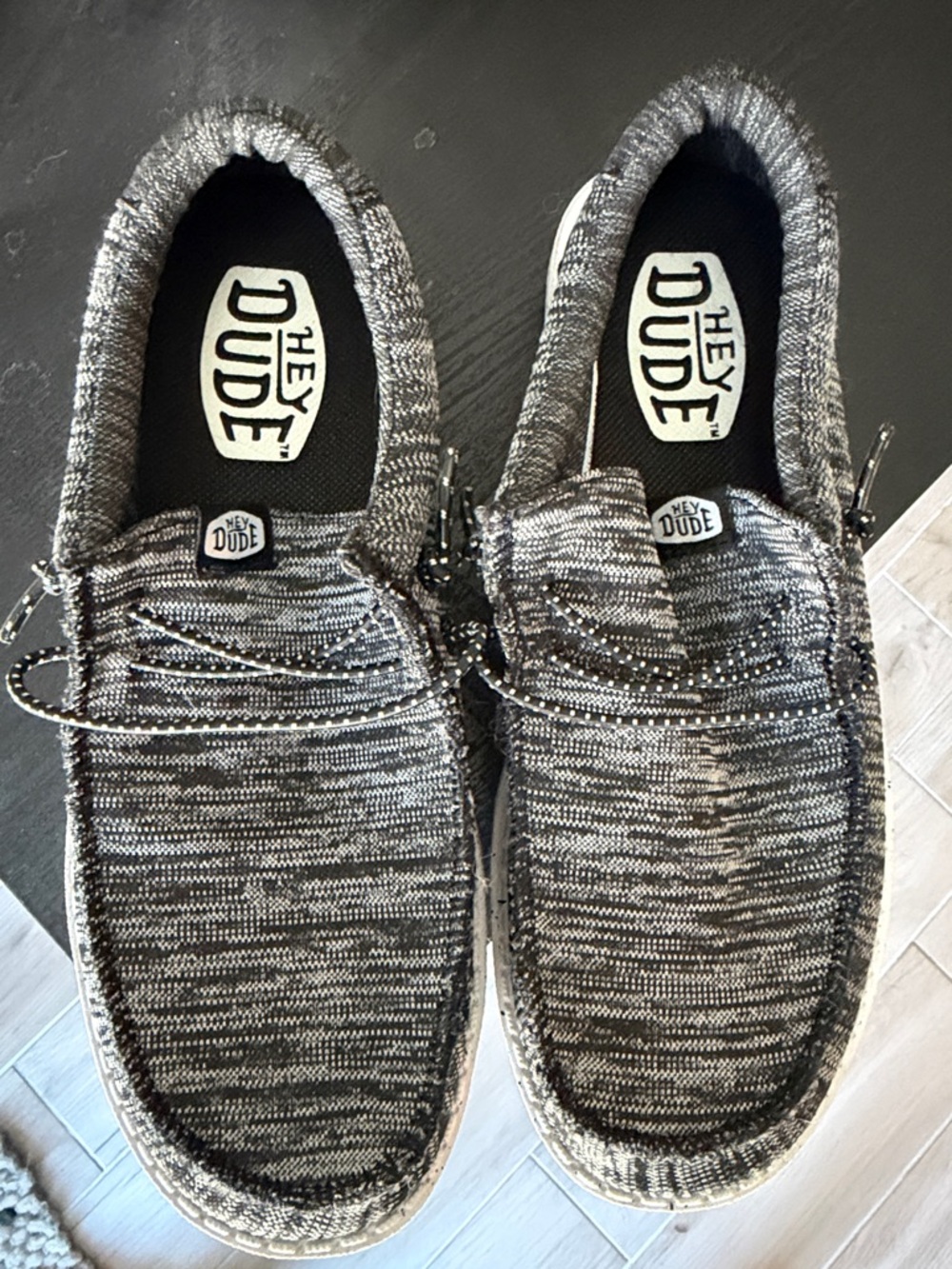 Hey Dude Boys Knit Slip-On Loafers in Black and Gray